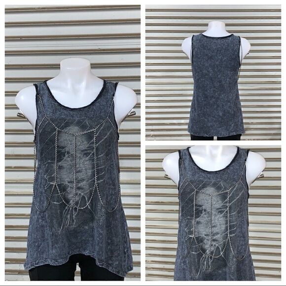 🛍️Black by Classic rock t shirt chains with face - Picture 1 of 8